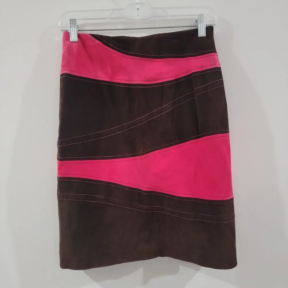 Y2K Womens Suede Skirt‎ Size 0 Pink Chocolate Brown Preppy Indie